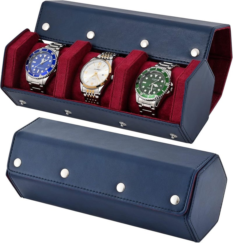 ROSELLE Luxury Leather Watch Roll Travel Case for Men and Women,Travel Watch Case Holds 3 Watches Storage & Display,Designed for steel watch bands &leather metal rubber and bracelets - Image 1